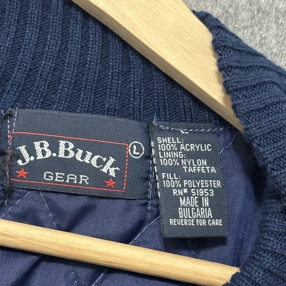 J.B. Buck Gear Mens Sweater Vest Navy‎ Blue Zip Front Quilted Lined Size L